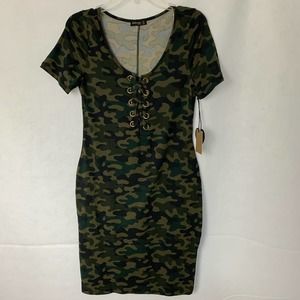 Popular Basics Camo Body Con Dress. New With Tags. Junior size XL